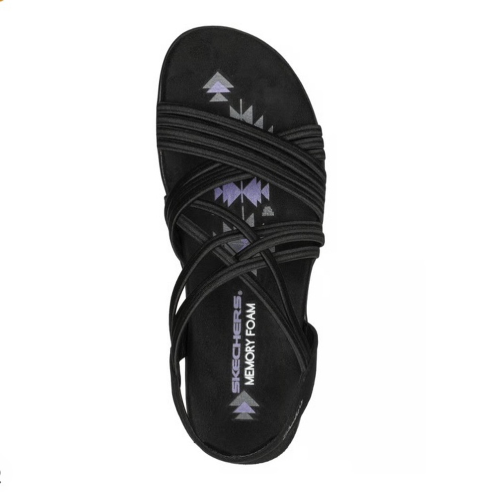 Skechers Reggae Slim Sunnyside Stretch Fit Woven Strap Black Sandals Women Sz 6 - Picture 2 of 16